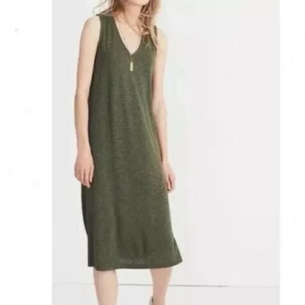 Madewell Dress Green Midi V-Neck Jersey Tank Small Casual Lightweight Classic